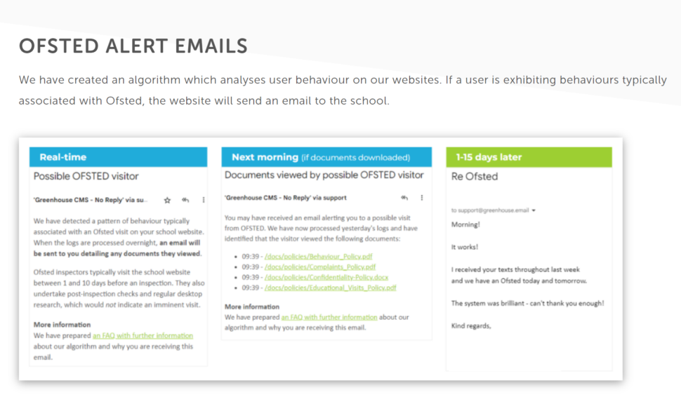 Screenshotforweb | Schools Week Details from an FAQs document sent to schools about Ofsted alerts
